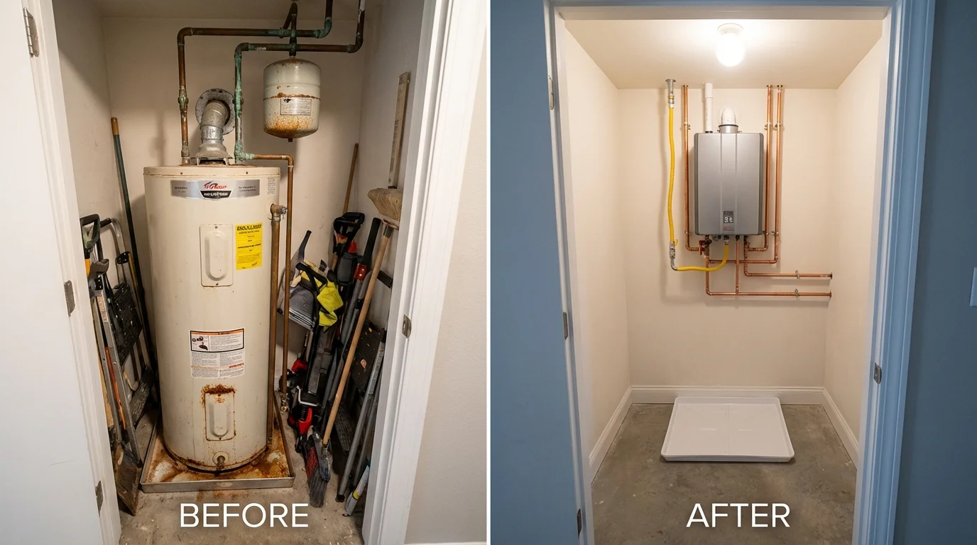 Tank water heater versus wall-mounted tankless unit comparison for Clearwater, FL homeowners